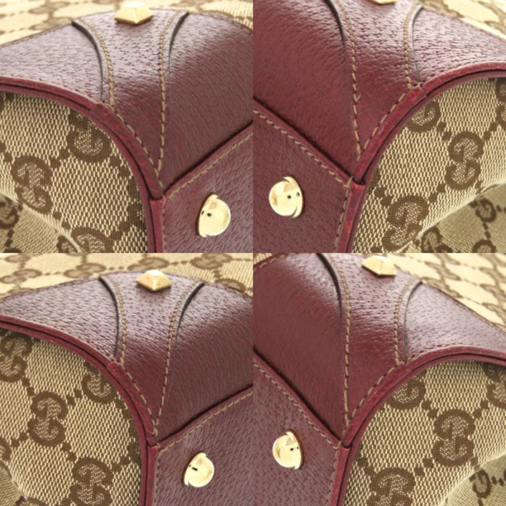 Gucci GG canvas leather beige Burgundy Red handbag - Picture 4 of 6
